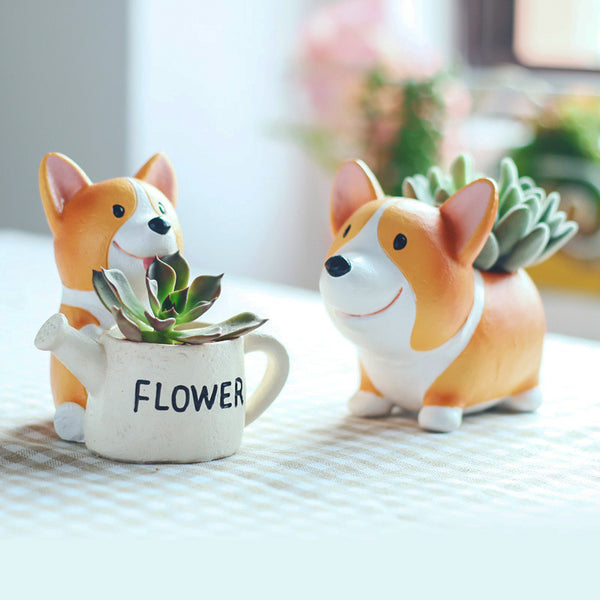 1pc Creative Resin Corgi Succulent Plant Pots Mini Flower Pot Decorative Desktop Flowerpot Fairy Garden Home Garden Decoration