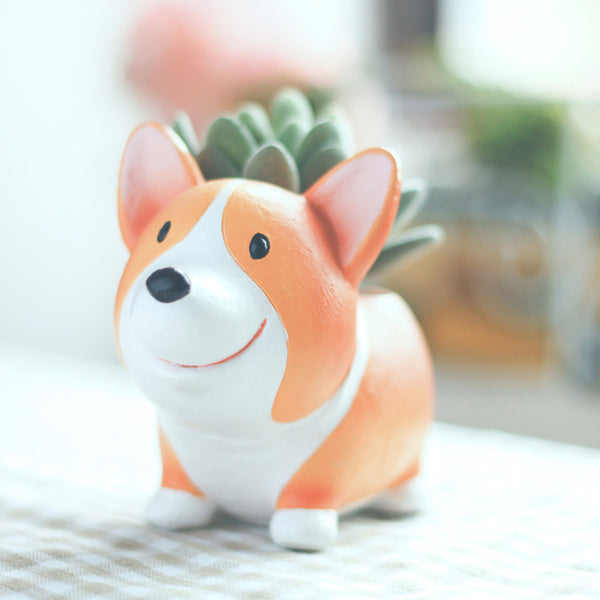 1pc Creative Resin Corgi Succulent Plant Pots Mini Flower Pot Decorative Desktop Flowerpot Fairy Garden Home Garden Decoration