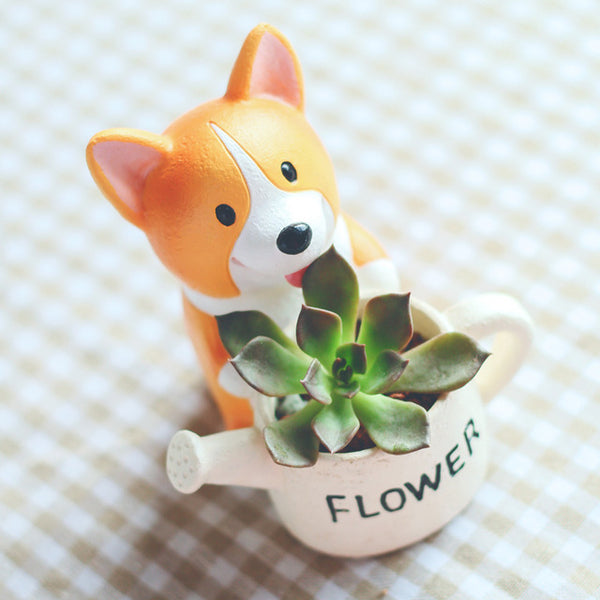 1pc Creative Resin Corgi Succulent Plant Pots Mini Flower Pot Decorative Desktop Flowerpot Fairy Garden Home Garden Decoration